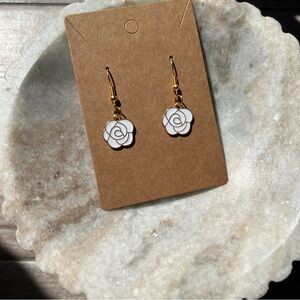 White Flower Gold Hook Earrings Handmade